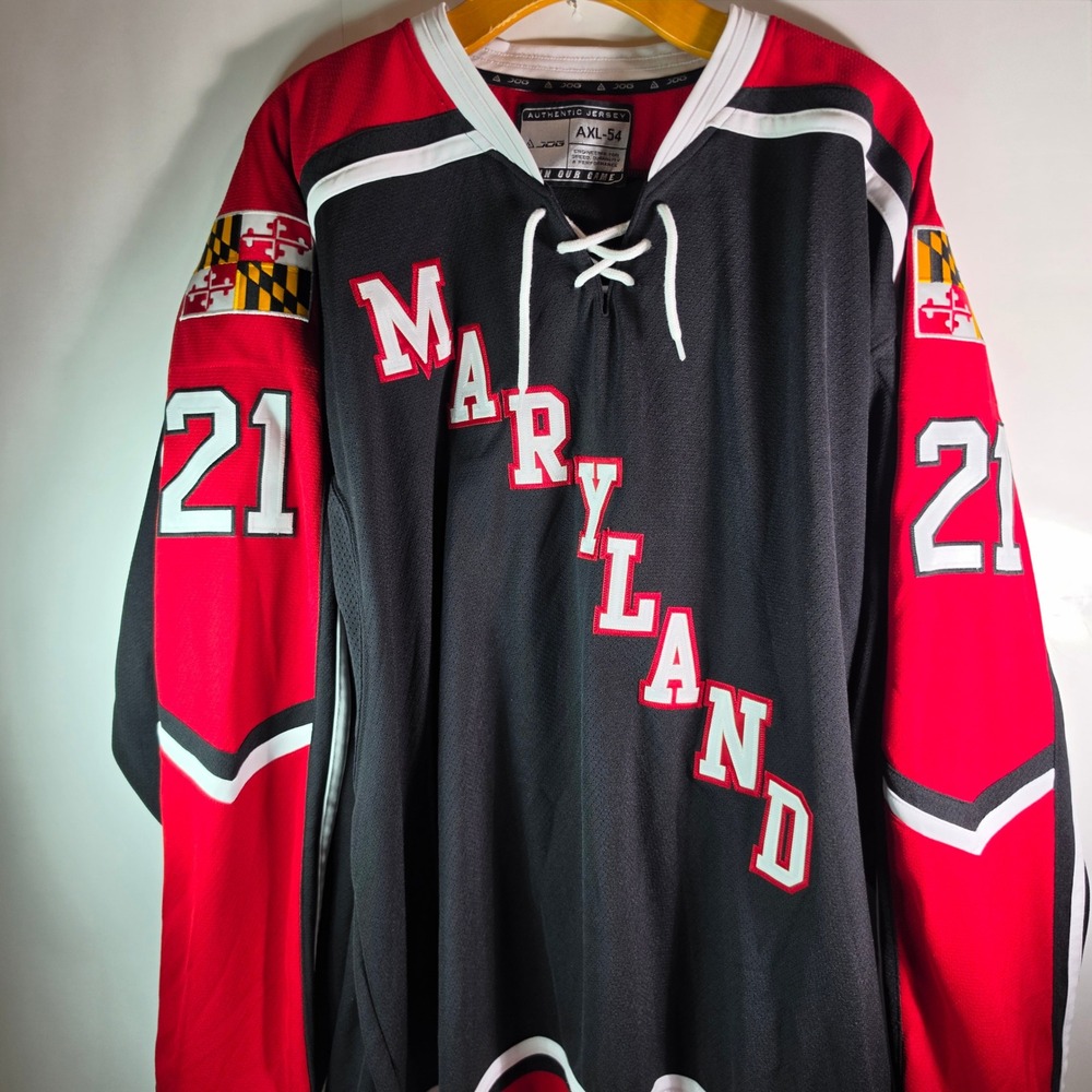 Maryland Terrapins Hockey Jersey Stitched JOG Athletic XL 54 Harwood 21 Black